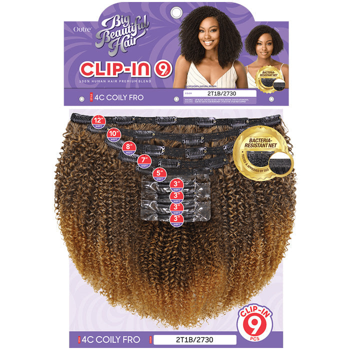 Outre Human Hair Blend Big Beautiful Hair Clip In 9 - 4C COILY FRO 10"