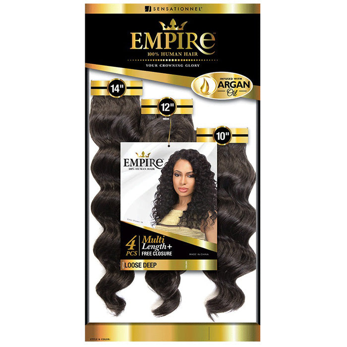 Sensationnel Empire 100% Human Hair Multi Length + Free Closure 4 PCS Weave - LOOSE DEEP 10-18"