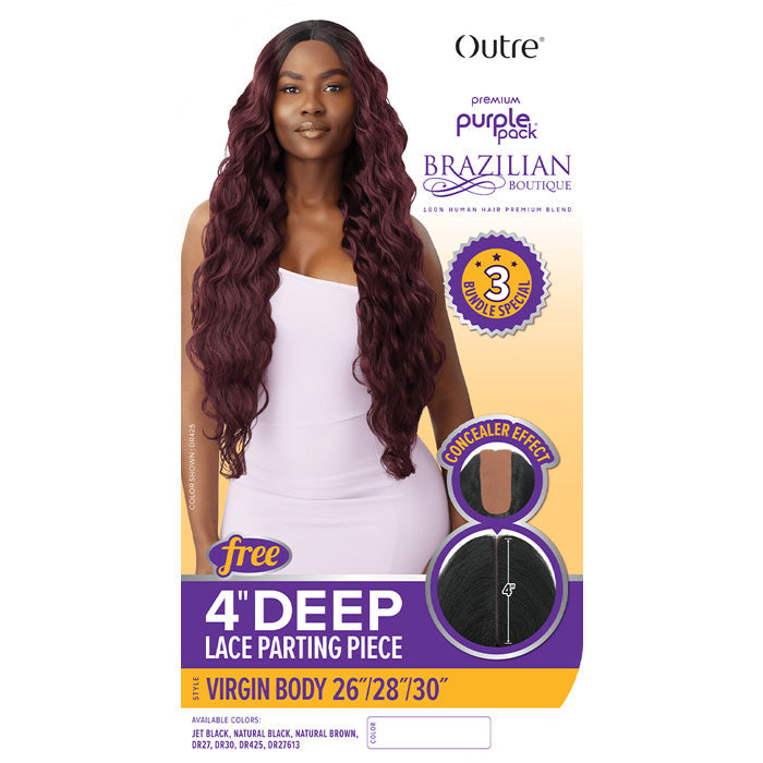 Outre Purple Pack Brazilian Boutique Human Hair Blend Weave - VIRGIN BODY 4PCS (26/28/30 inch + 4 inch lace closure)