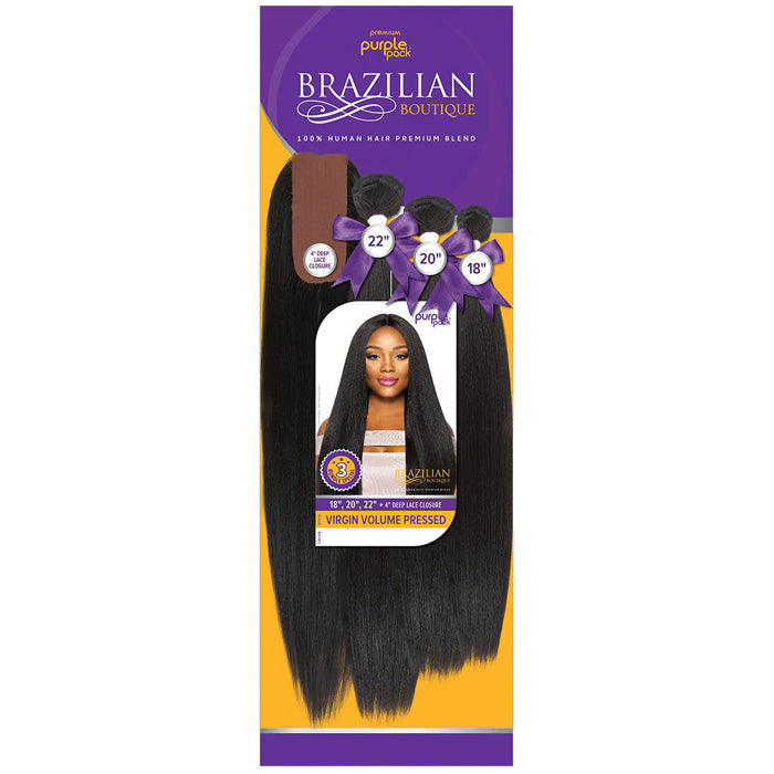Outre Purple Pack Brazilian Boutique 100% Human Hair Blend - VIRGIN VOLUME PRESSED (1 Pack Solution) 18/20/22" + 4" Closure