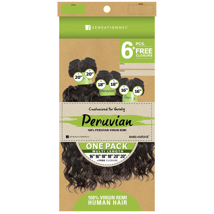 Sensationnel Bare & Natural Peruvian 100% Virgin Remi Weave - BOHEMIAN 6 PCS + FREE CLOSURE