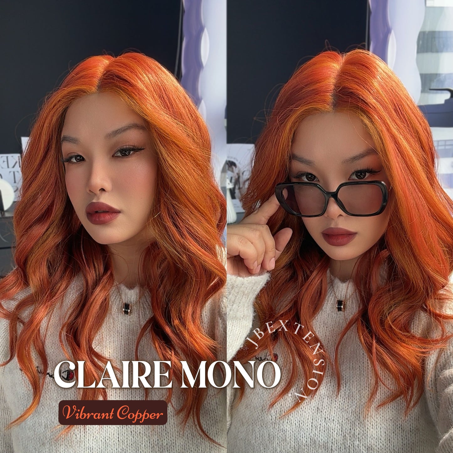 [PRE-ORDER] JBEXTENSION CLAIRE MONO VIBRANT COPPER Partial Monofilament Wig 22 Inches Vibrant Copper Partial Mono Lace Glueless Wig Claire Mono Vibrant Copper【BENDY EAR TABS】