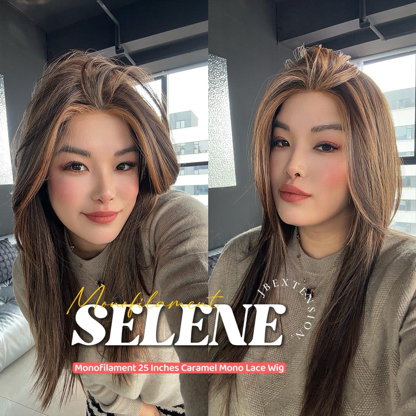 [PRE-ORDER] JBEXTENSION SELENE MONO Monofilament Handmade Wig 6X5 Full Monofilament Hand Tied Top Wig 25 Inches Caramel Mono Lace Wig With Anti-slip Silicone Strips Glueless Wig SELENE MONO【BENDY EAR TABS】