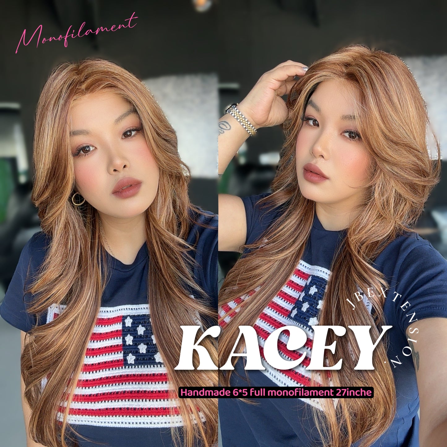 [PRE-ORDER] HOT OF SEASON - KACEY MONO Monofilament Handmade Wig 6X5 Full Monofilament Hand Tied Top Wig 27 Inches Copper Mono Lace Wig With Anti-slip Silicone Strips Glueless Wig KACEY MONO【BENDY EAR TABS】