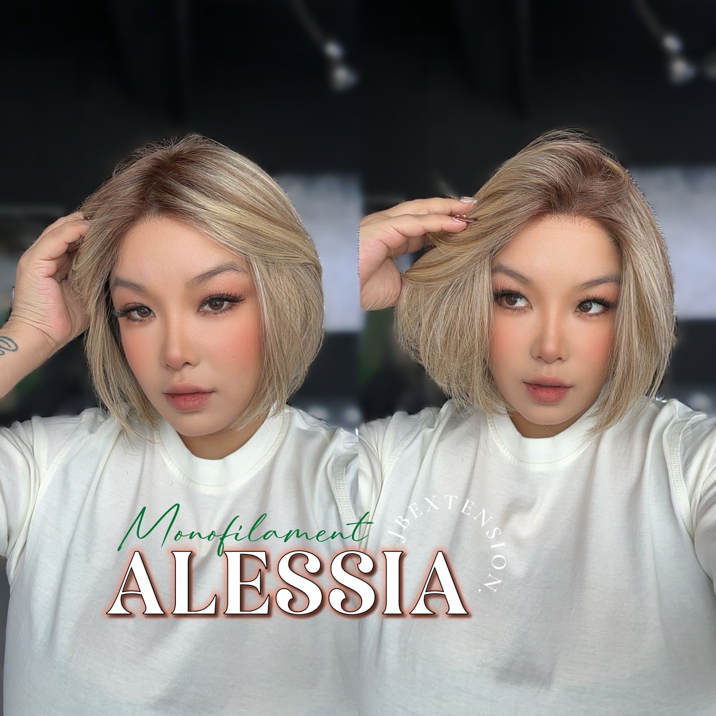 [PRE-ORDER] JBEXTENSION ALESSIA MONO Monofilament Handmade Wig 6X5 Full Monofilament Hand Tied Top Wig 10 Inches Bob Cut Mix Blonde Mono Lace Wig Glueless Wig ALESSIA MONO【BENDY EAR TABS】