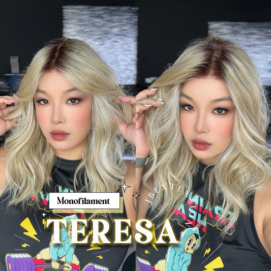 [PRE-ORDER] JBEXTENSION TERESA MONO 16INCH Monofilament Handmade Wig 6X5 Full Monofilament Hand Tied Top Wig 16 Inches Mix Blonde Curly Mono Lace Wig With Anti-slip Silicone Strips Glueless Wig TERESA MONO - 16Inch【BENDY EAR TABS】