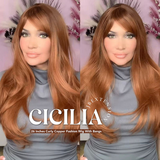 Rachel's Pick- 26 Inches Curly Copper Fashion Wig With Bangs CICILIA