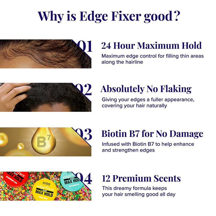 Red By Kiss Edge Fixer 24 Edge Control Max Hold Non-Flaxing Wax Gel - 1.01 Fl.Oz (30 ml)