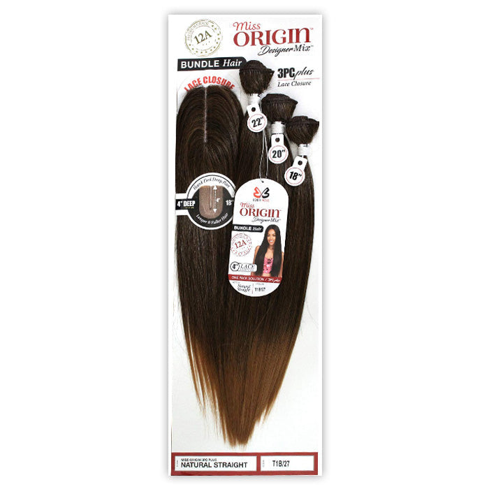 Bobbi Boss Miss Origin Designer Mix 12A Weave Bundle - NATURAL STRAIGHT 3PC + Free Closure