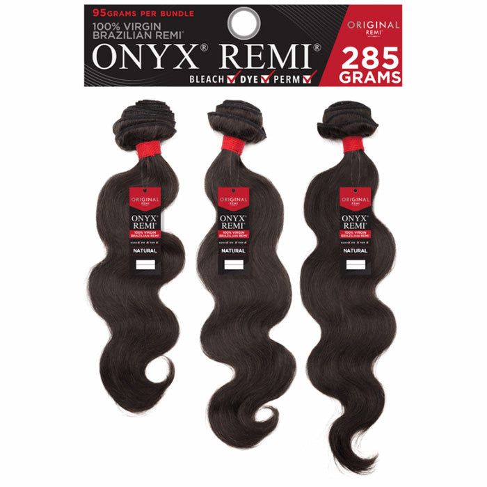 Onyx 9A 100% Brazilian Virgin Remi Human Hair Weave Bundle - 3X body WAVE + 4X4 Lace Closure (14-26")