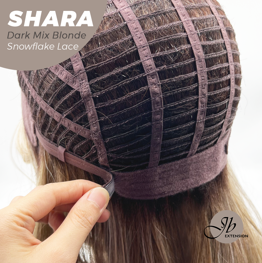 [PRE-ORDER] JBEXTENSION 17 Inches Curly Dark Mix Blonde Pre-Cut T Part Snowflake Lace Frontlace Glueless Wig SHARA DARK MIX BLONDE【BENDY EAR TABS】