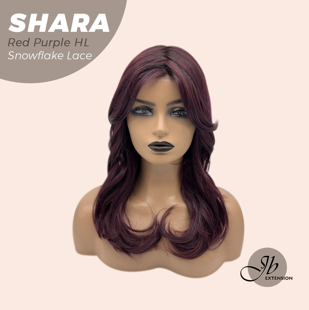 [PRE-ORDER] JBEXTENSION 17 Inches Curly Red Purple Highlight Pre-Cut T Part Snowflake Lace Frontlace Glueless Wig SHARA RED PURPLE HIGHLIGHT【BENDY EAR TABS】