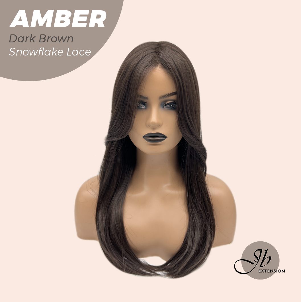 [PRE-ORDER] JBEXTENSION 21 Inches Straight Dark Brown Pre-Cut T Part Snowflake Lace Frontlace Glueless Wig AMBER DARK BROWN【BENDY EAR TABS】