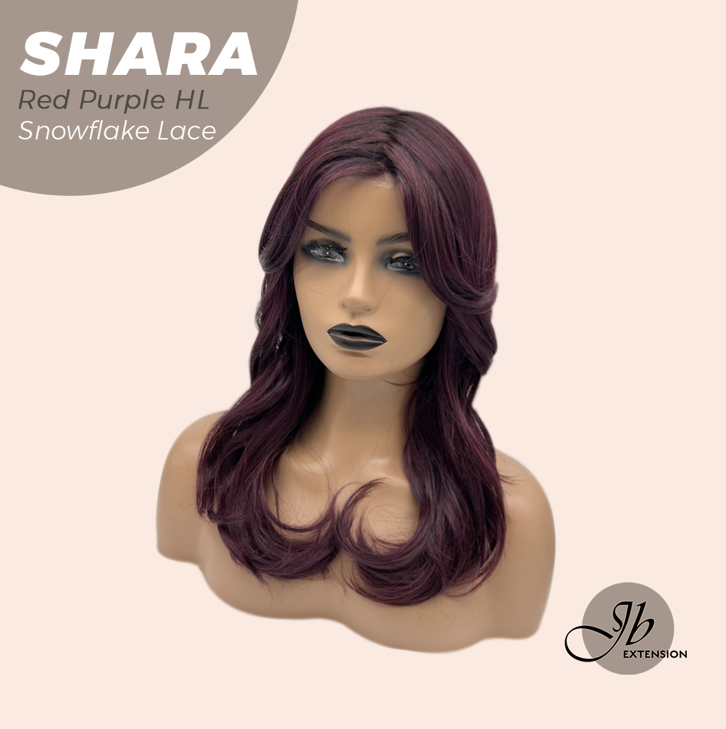 [PRE-ORDER] JBEXTENSION 17 Inches Curly Red Purple Highlight Pre-Cut T Part Snowflake Lace Frontlace Glueless Wig SHARA RED PURPLE HIGHLIGHT【BENDY EAR TABS】