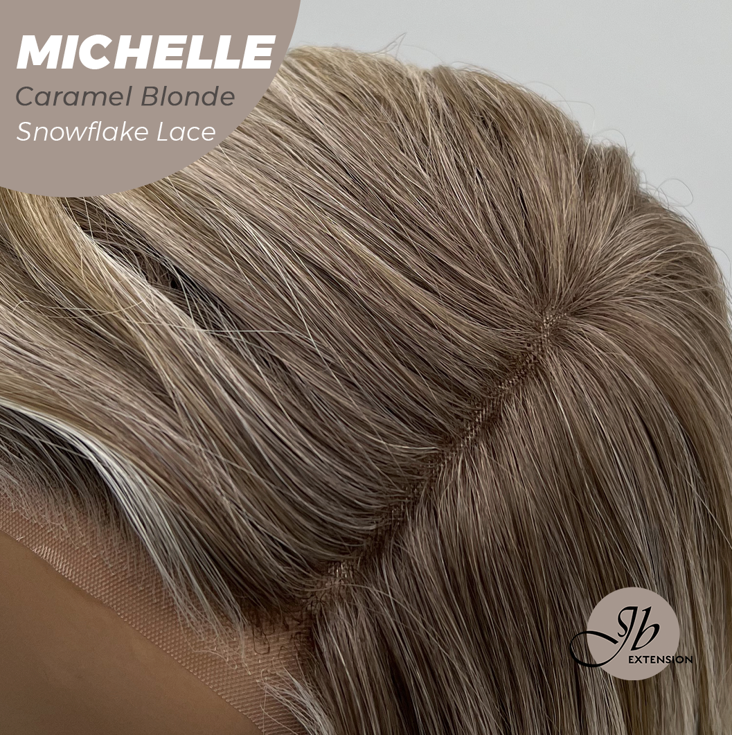 [PRE-ORDER] JBEXTENSION 10 Inches Caramel Blonde Pre-Cut Side Part Snowflake Lace Frontlace Glueless Wig MICHELLE CARAMEL BLONDE【BENDY EAR TABS】- S/M