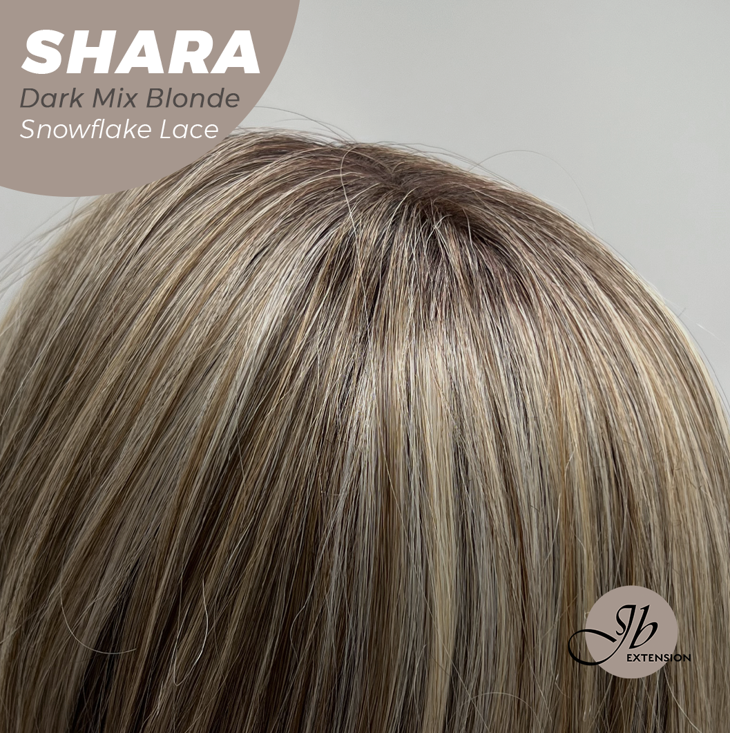 [PRE-ORDER] JBEXTENSION 17 Inches Curly Dark Mix Blonde Pre-Cut T Part Snowflake Lace Frontlace Glueless Wig SHARA DARK MIX BLONDE【BENDY EAR TABS】
