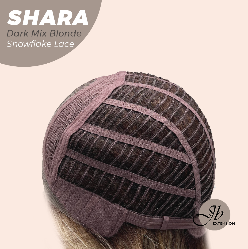 [PRE-ORDER] JBEXTENSION 17 Inches Curly Dark Mix Blonde Pre-Cut T Part Snowflake Lace Frontlace Glueless Wig SHARA DARK MIX BLONDE【BENDY EAR TABS】