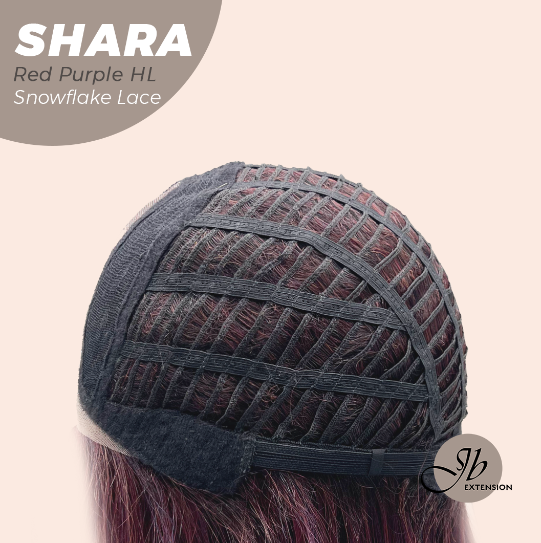 [PRE-ORDER] JBEXTENSION 17 Inches Curly Red Purple Highlight Pre-Cut T Part Snowflake Lace Frontlace Glueless Wig SHARA RED PURPLE HIGHLIGHT【BENDY EAR TABS】