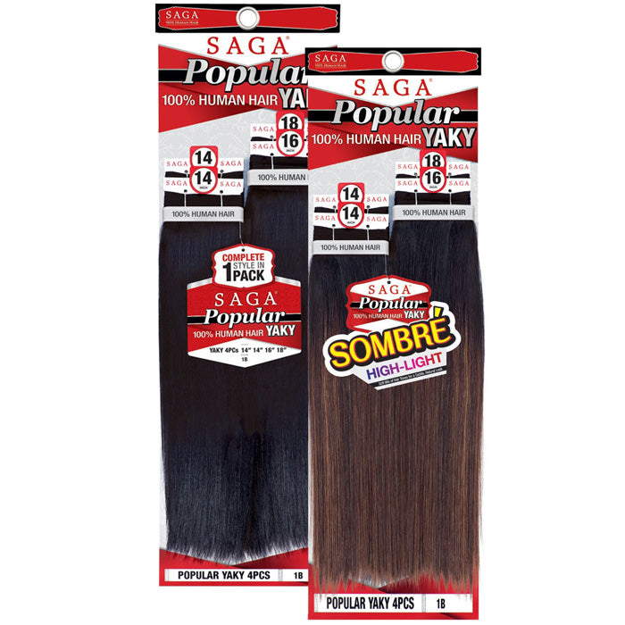 Saga 100% Human Hair Weave - POPULAR YAKY 4 PCS (10-20")