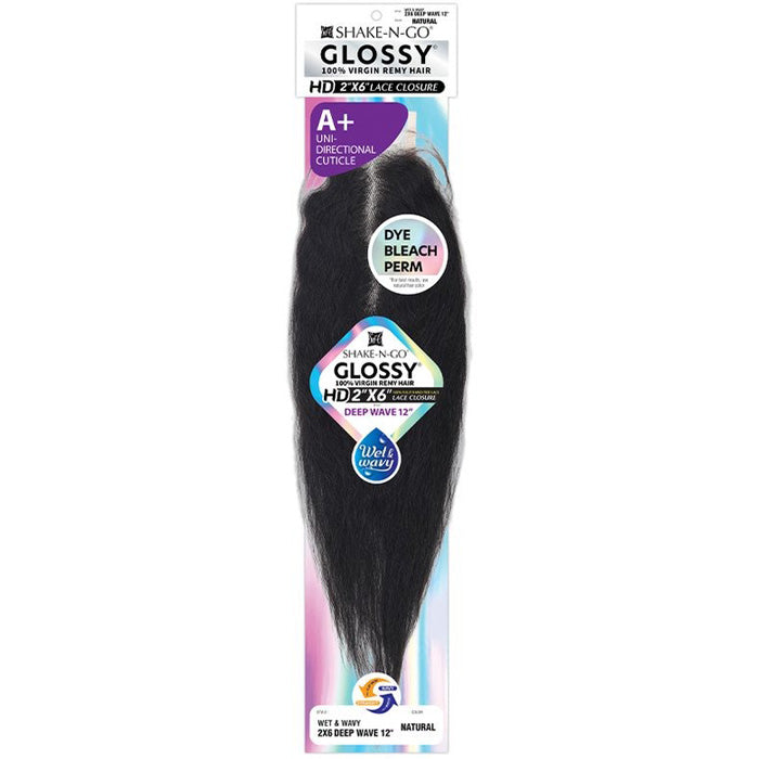 Shake N Go Glossy 100% Virgin Remy Hair HD 2x6 Hand-Tied Lace Closure - DEEP WAVE 12 - Wet & Wavy