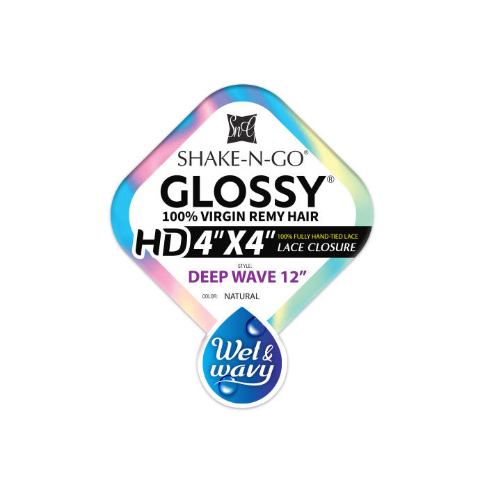 Shake N Go Glossy 100% Virgin Remy Hair HD 4x4 Hand-Tied Lace Closure - DEEP WAVE 12 - Wet & Wavy