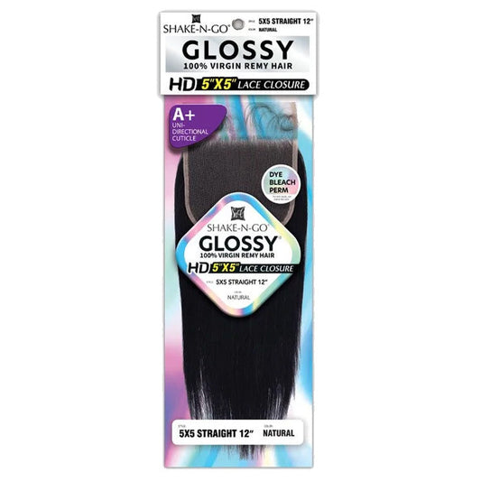 Shake N Go Glossy HD Lace Closure - 5X5 STRAIGHT 12" - 100% Virgin Remy Hair