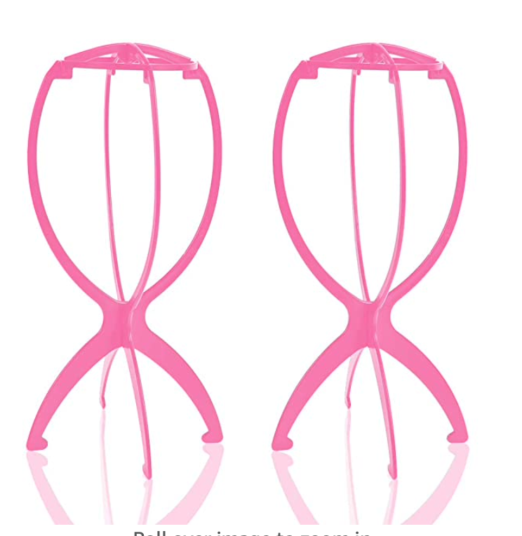 Wig Stand for Styling, 1 Pack Collapsible Wig Stands for Short Wigs Portable Travel Wig Holder Women Girls (14.2 Inch, Pink)