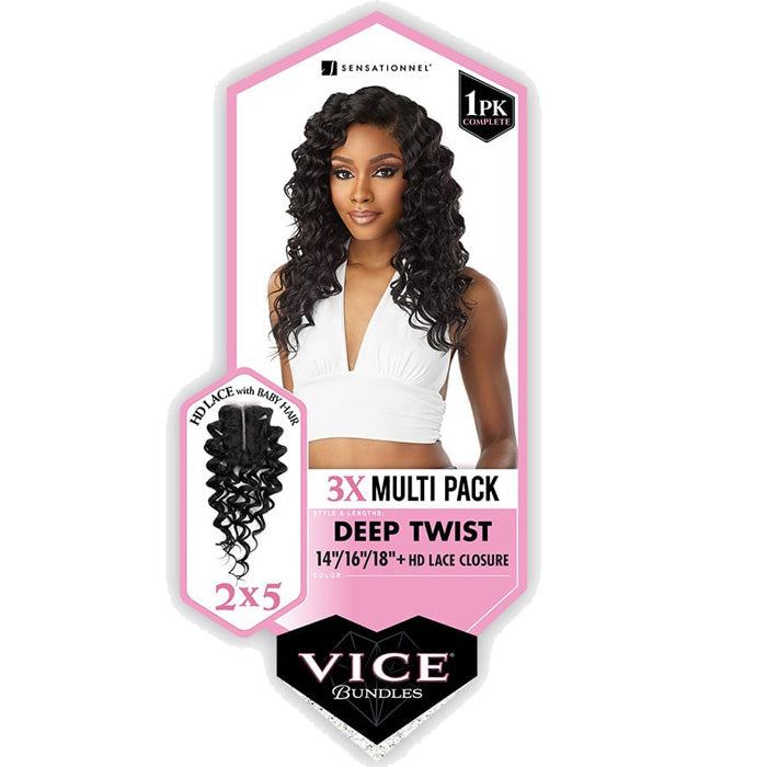 Sensationnel Vice Bundles 3X Multi Pack Weave + HD Lace Closure  - DEEP TWIST