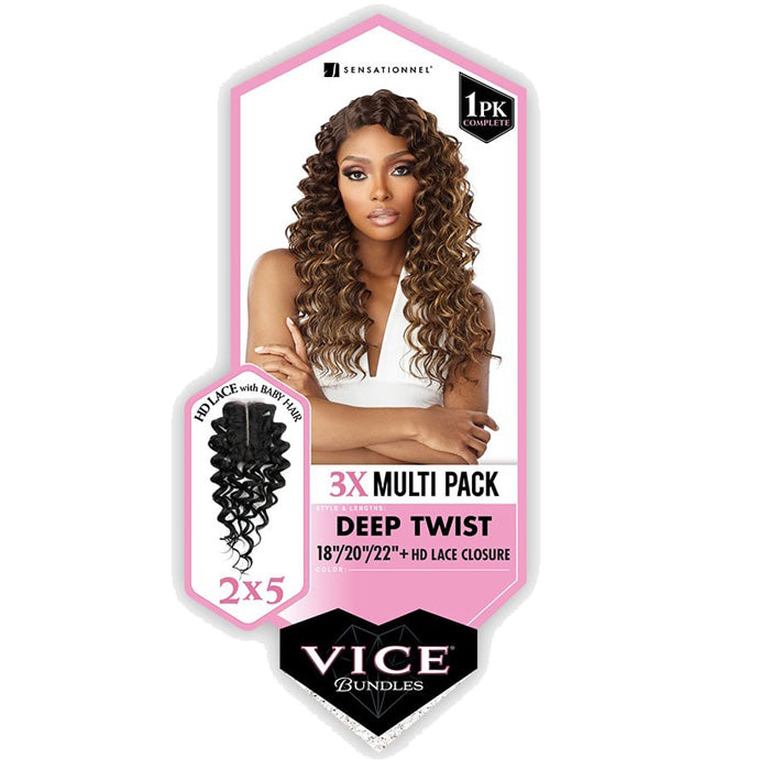 Sensationnel Vice Bundles 3X Multi Pack Weave + HD Lace Closure  - DEEP TWIST