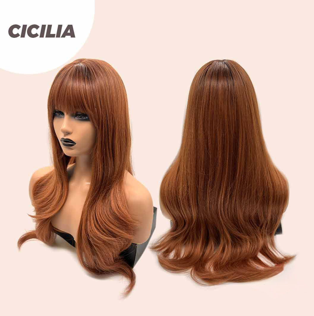 Rachel's Pick- 26 Inches Curly Copper Fashion Wig With Bangs CICILIA