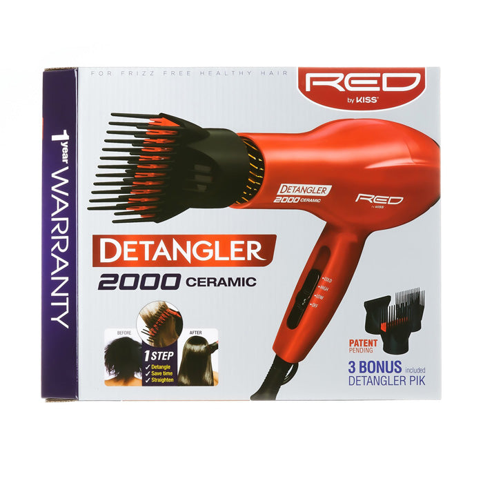 Red by Kiss Detangler 2000 Ceramin Hair Dryer - 3 Bonus Included