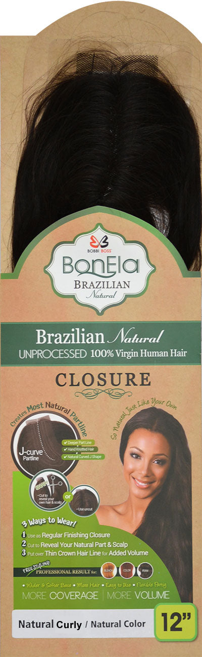 Bobbi Boss Bonela Brazilian Natural 100% Virgin Remy Human Hair Closure NATURAL CURLY 12/14 Inch