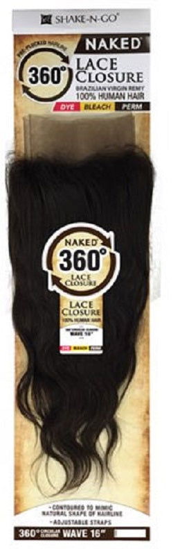 Shak-N-Go Naked 100% Brazilian Virgin Remy 360 CIRCULAR LACE CLOSURE WAVE 16 Inch