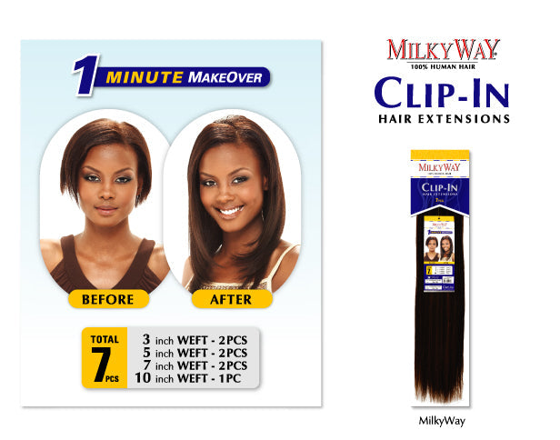 Milky Way Clip-In Human Hair Weave - STRAIGHT 14/18 Inch (7pcs)