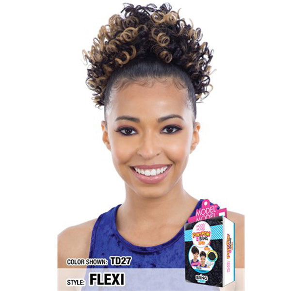 Model Model Synthetic Ponypom and Bang Drawstring Ponytail - FLEXI