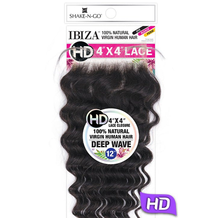 Shake-N-Go Ibiza 100% Virgin Human Hair 4X4 HD Lace Closure - DEEP WAVE 12