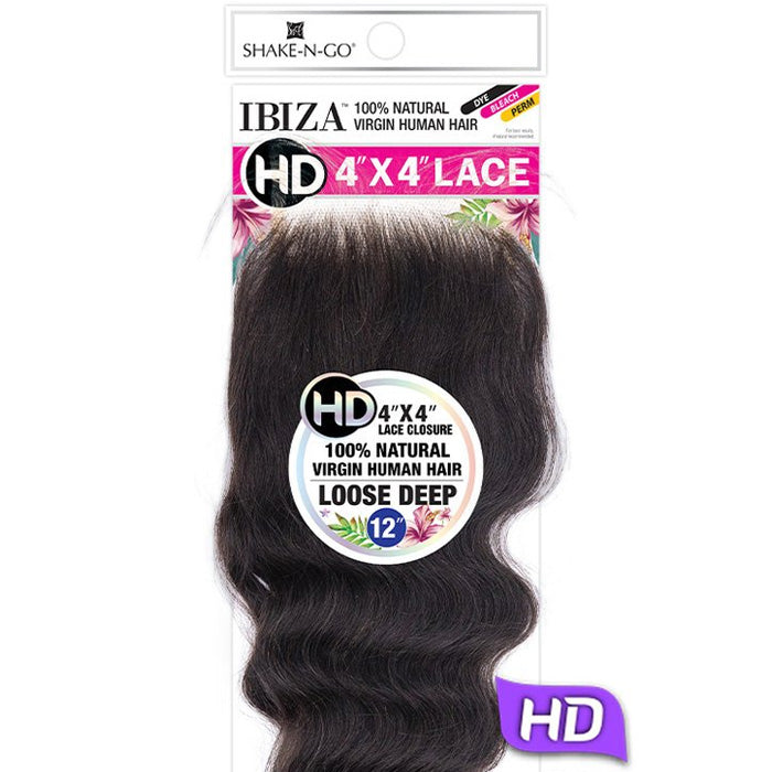 Shake-N-Go Ibiza 100% Virgin Human Hair 4X4 HD Lace Closure - LOOSE DEEP 12
