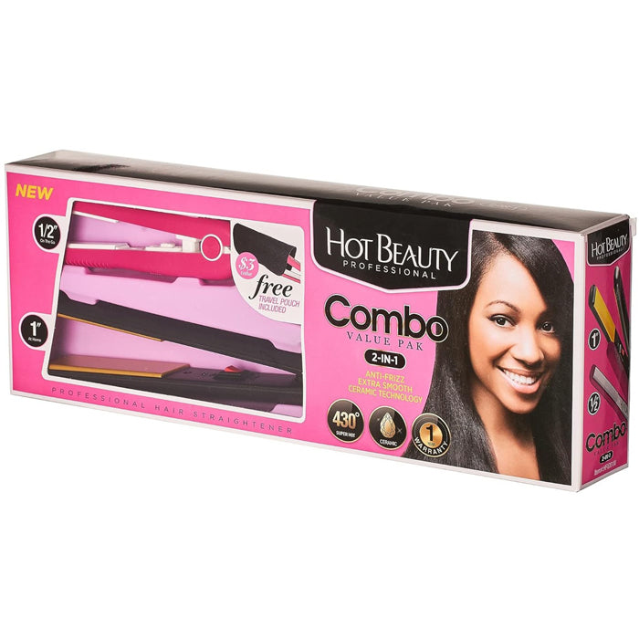 Hot Beauty Professional Combo Value Pak Flat Iron - 1/2 and 1 inch
