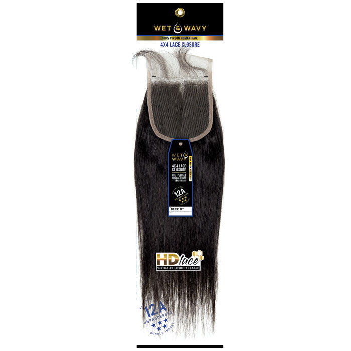 Sensationnel 100% Unprocessed Human Hair Wet & Wavy 4X4 Deep Closure 12