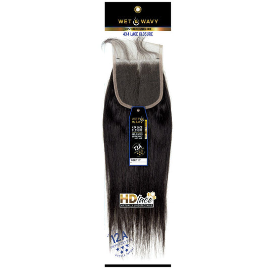 Sensationnel 100% Unprocessed Human Hair Wet & Wavy 4X4 Deep Closure 12