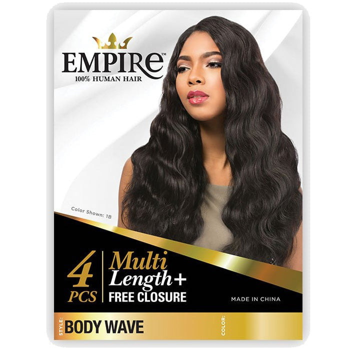 Sensationnel Empire 100% Human Hair Multi Length + Free Closure 4 PCS Weave - BODY WAVE 10-18"