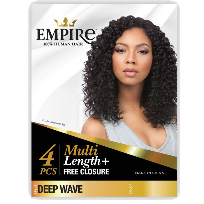 Sensationnel Empire 100% Human Hair Multi Length + Free Closure 4 PCS Weave - DEEP WAVE 10-18"