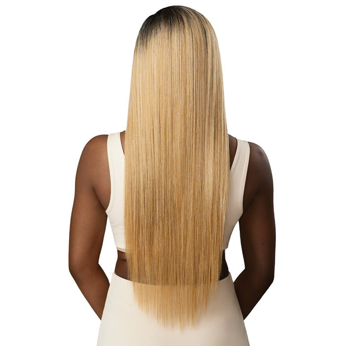 Outre Purple Pack Brazilian Boutique Human Hair Blend Weave - SLEEK PRESSED 4PCS (18/20/22 inch + 4X4 HD lace closure)