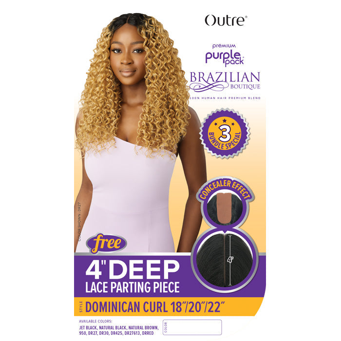 Outre Purple Pack Brazilian Boutique Human Hair Blend Weave - DOMINICAN CURL (18"/20"/22"+ 4" Deep Lace Parting Piece)