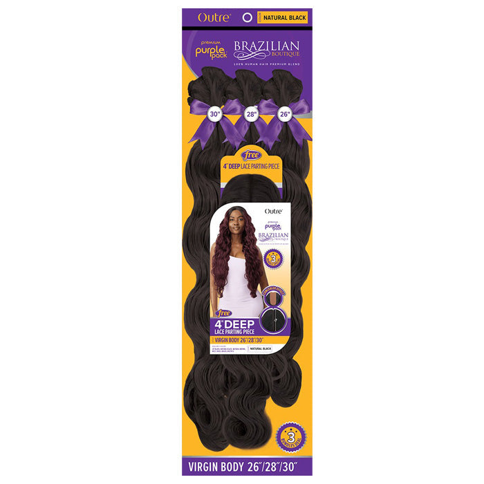 Outre Purple Pack Brazilian Boutique Human Hair Blend Weave - VIRGIN BODY 4PCS (26/28/30 inch + 4 inch lace closure)