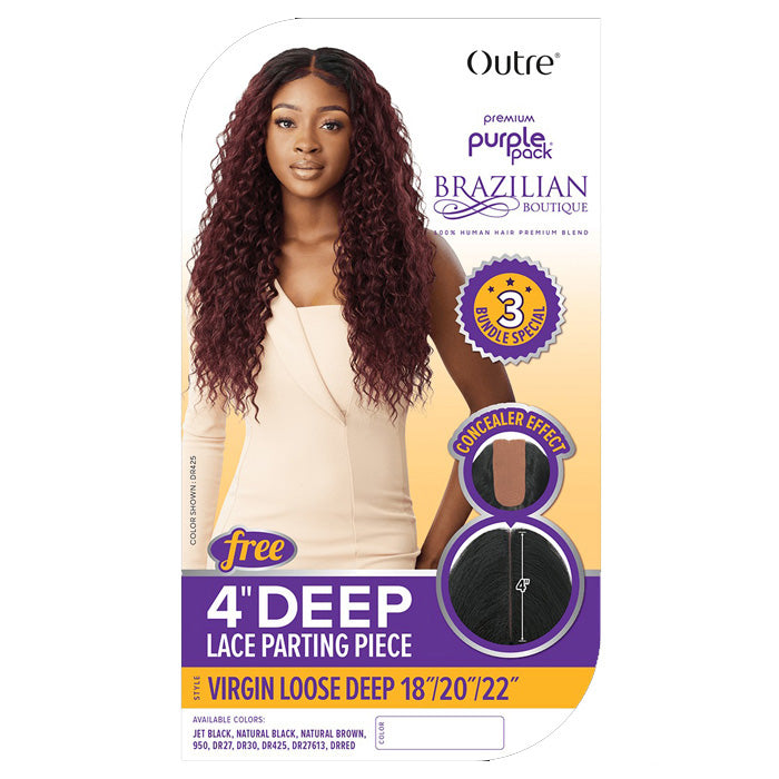 Outre Purple Pack Brazilian Boutique Human Hair Blend Weave - VIRGIN LOOSE DEEP 4PCS (18/20/22 inch + 4 inch lace closure)