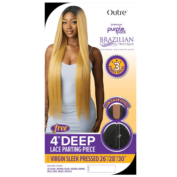 Outre Purple Pack Brazilian Boutique Human Hair Blend Weave - VIRGIN SLEEK PRESSED 4PCS (26/28/30 inch + 4 inch lace closure)