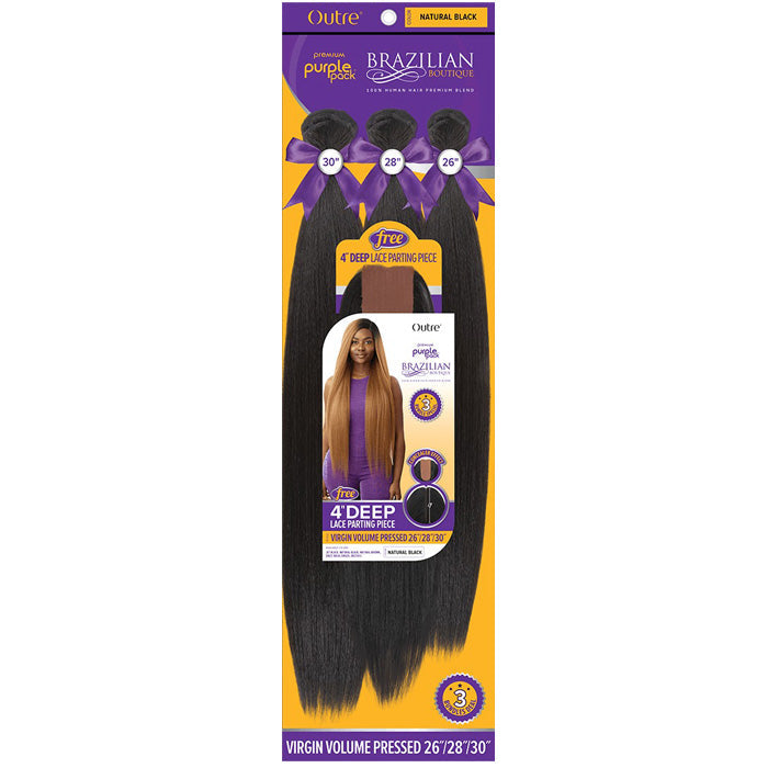 Outre Purple Pack Brazilian Boutique Human Hair Blend Weave - VIRGIN VOLUME PRESSED 4PCS (26/28/30 inch + 4 inch lace closure)