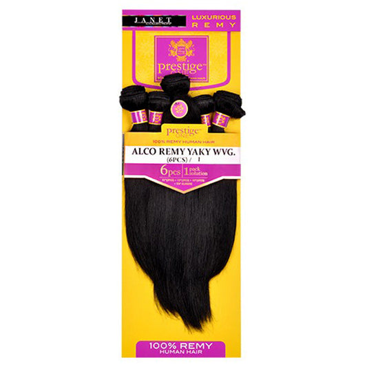 Janet Collection Prestige One 100% Remy Human Hair Weave + Free Closure - ALCO REMY YAKY 6 PCS (1 Pack)