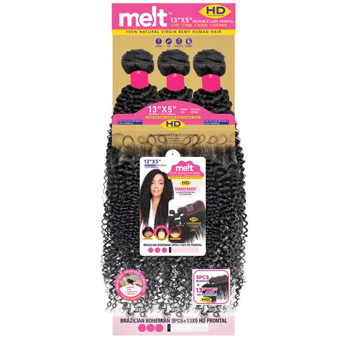 Janet Collection Melt 100% Virgin Remy Human Hair Weave 3 Pcs 13X5 HD Lace Closure - BRAZILIAN BOHEMIAN 14/16/18"